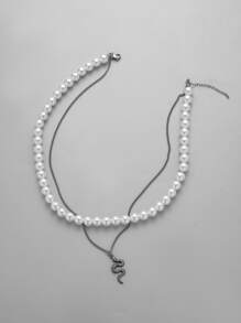 時尚流行的男士蛇珠串疊戴項鍊,不鏽鋼材質,適用於度假和時尚造型