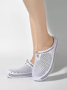 Letter Graphic Hollow Out Detail Vented Clogs - White - View 1