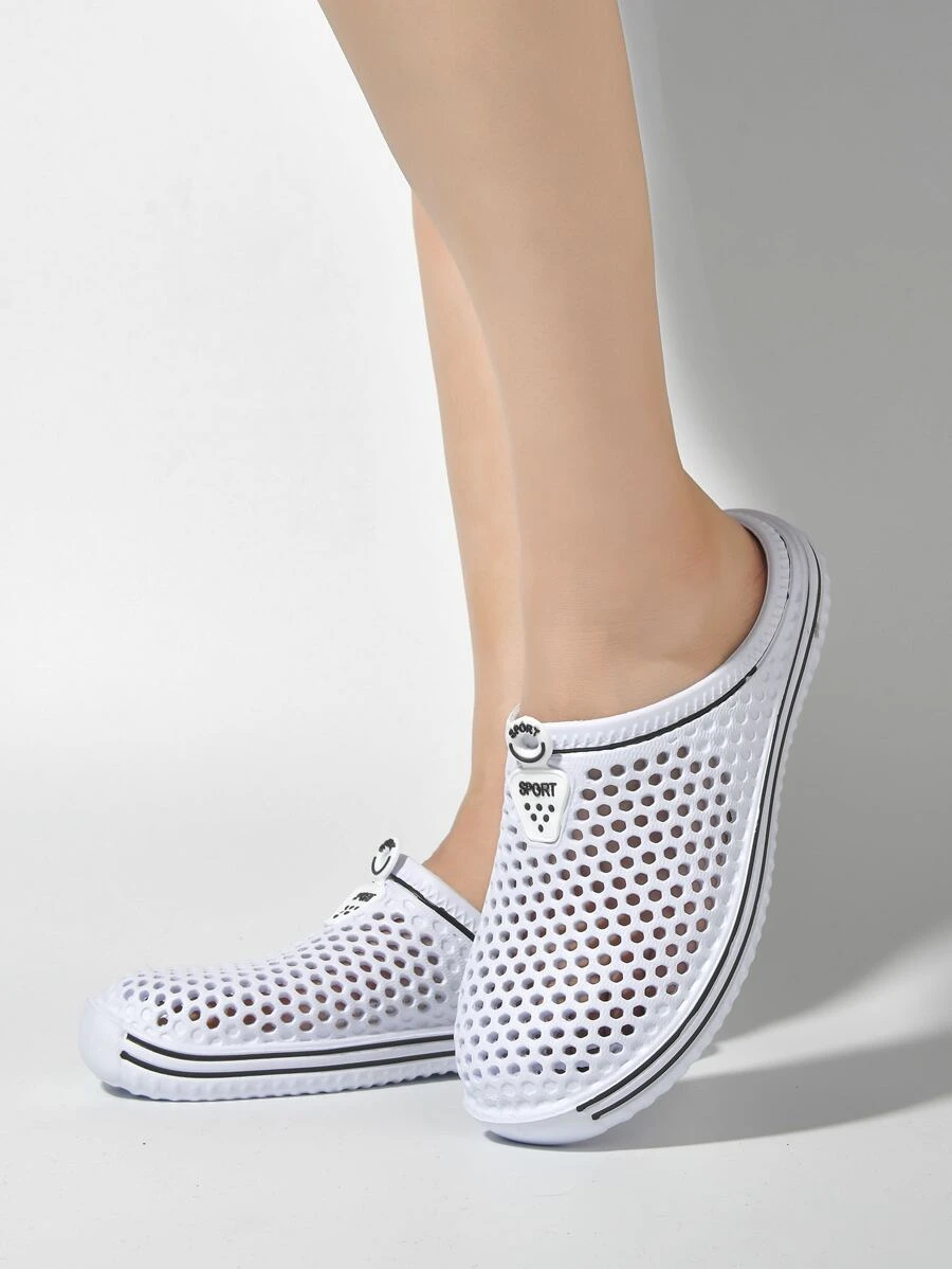 Letter Graphic Hollow Out Detail Vented Clogs - White - View 1