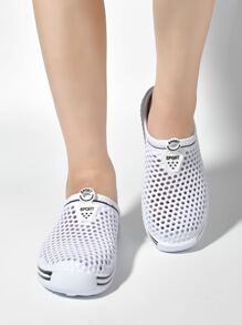 Letter Graphic Hollow Out Detail Vented Clogs - White - View 2