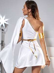 4 piezas panel de metal de un hombro de manga con abertura Disfraz de genio Conjunto - Blanco - Ver 3