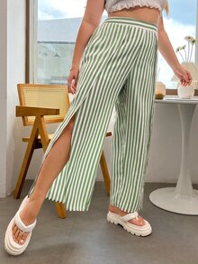 Plus Striped Wrap Hem Wide Leg Trousers - Multicolor - View 2