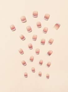 Upgrade Your Look With 24pcs Medium Square French Blush Fake Nail & 1pc Nail File & 1sheet Tape French Tip Press On Nails Nail Supplies