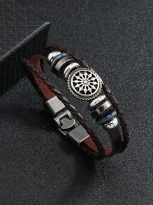 Pulsera con flores y cuentas de decoración multicapa de moda y popular para hombres, regalo de joyería y para un look elegante en San Valentín - Marrón - Ver 1