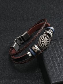 Pulsera con flores y cuentas de decoración multicapa de moda y popular para hombres, regalo de joyería y para un look elegante en San Valentín - Marrón - Ver 2