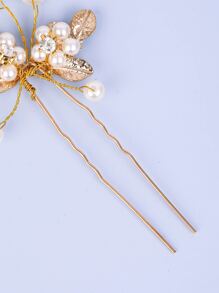 2入組人造珍珠裝飾新娘頭飾