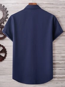 Manfinity Homme Áo sơ mi Nam Nút phía trước màu trơn Cơ bản - Màu xanh hải quân - Xem 2