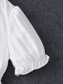 Girls Puff Sleeve Button Front Ruffle Hem Dress