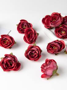 10入組人工玫瑰花頭和蕾絲DIY系統盒，適用於蛋糕裝飾，花圈材料，節日生日派對裝飾，婚禮新娘手腕花，手握物，家用鮮花店，花園，情人節禮物，新年裝飾材料 - 紅色 - 查看 1