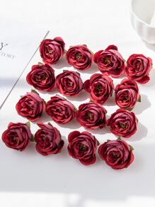 10入組人工玫瑰花頭和蕾絲DIY系統盒，適用於蛋糕裝飾，花圈材料，節日生日派對裝飾，婚禮新娘手腕花，手握物，家用鮮花店，花園，情人節禮物，新年裝飾材料 - 紅色 - 查看 4