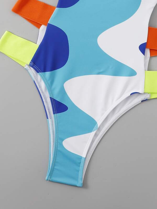 Colorblock Cut Out Side One Piece Swimsuit SHEIN USA