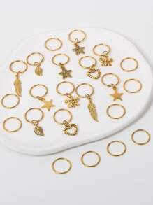 22入組蝴蝶和星形墜飾電話線髮圈 - 金色 - 查看 2