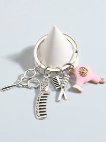 Street Simulate Hair Dryer, Scissors, Comb Zinc Alloy Keychain Car Accessories Bag Charm School Cute Goth Y2k - Multicolor - View 2