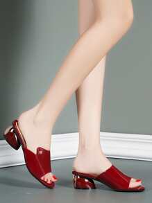 女士勃艮第高跟穆勒凉鞋，粗跟，夏季时尚