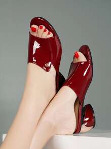 女士勃艮第高跟穆勒凉鞋，粗跟，夏季时尚