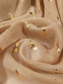 高雅的1入組蟬翼花卉圖案圍巾，適用於所有季節的戶外活動 - 卡其色 - 查看 3