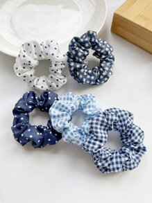 5条装女士9厘米/3.54英寸波点格纹藏蓝色碎花发圈，时尚百搭高端优雅简约纯色弹力发绳，适合日常出行、休闲、派对、通勤、海滩、度假、扎马尾、盘发、洗脸、化妆、搭配服装等场合。发饰、头饰、弹力发圈、橡皮筋 - 彩色 - 查看 7