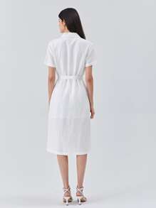 MOTF PREMIUM LINEN BELTED SHIRT DRESS - White - View 2