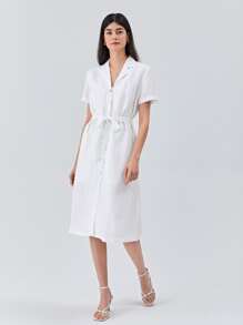 MOTF PREMIUM LINEN BELTED SHIRT DRESS - White - View 7