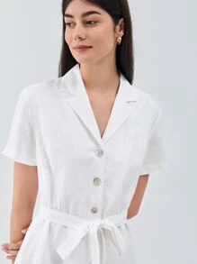 MOTF PREMIUM LINEN BELTED SHIRT DRESS - White - View 8