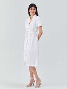 MOTF PREMIUM LINEN BELTED SHIRT DRESS - White - View 9