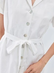 MOTF PREMIUM LINEN BELTED SHIRT DRESS - White - View 10