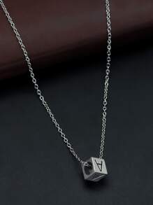 時尚流行1入組男士字母細節珠飾項鍊合金適合珠寶禮物和時尚外觀 - 復古銀色 - 查看 2