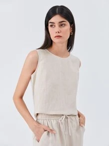 MOTF PREMIUM Áo sơ mi nữ Nút màu trơn Giải trí - Màu be - Xem 8