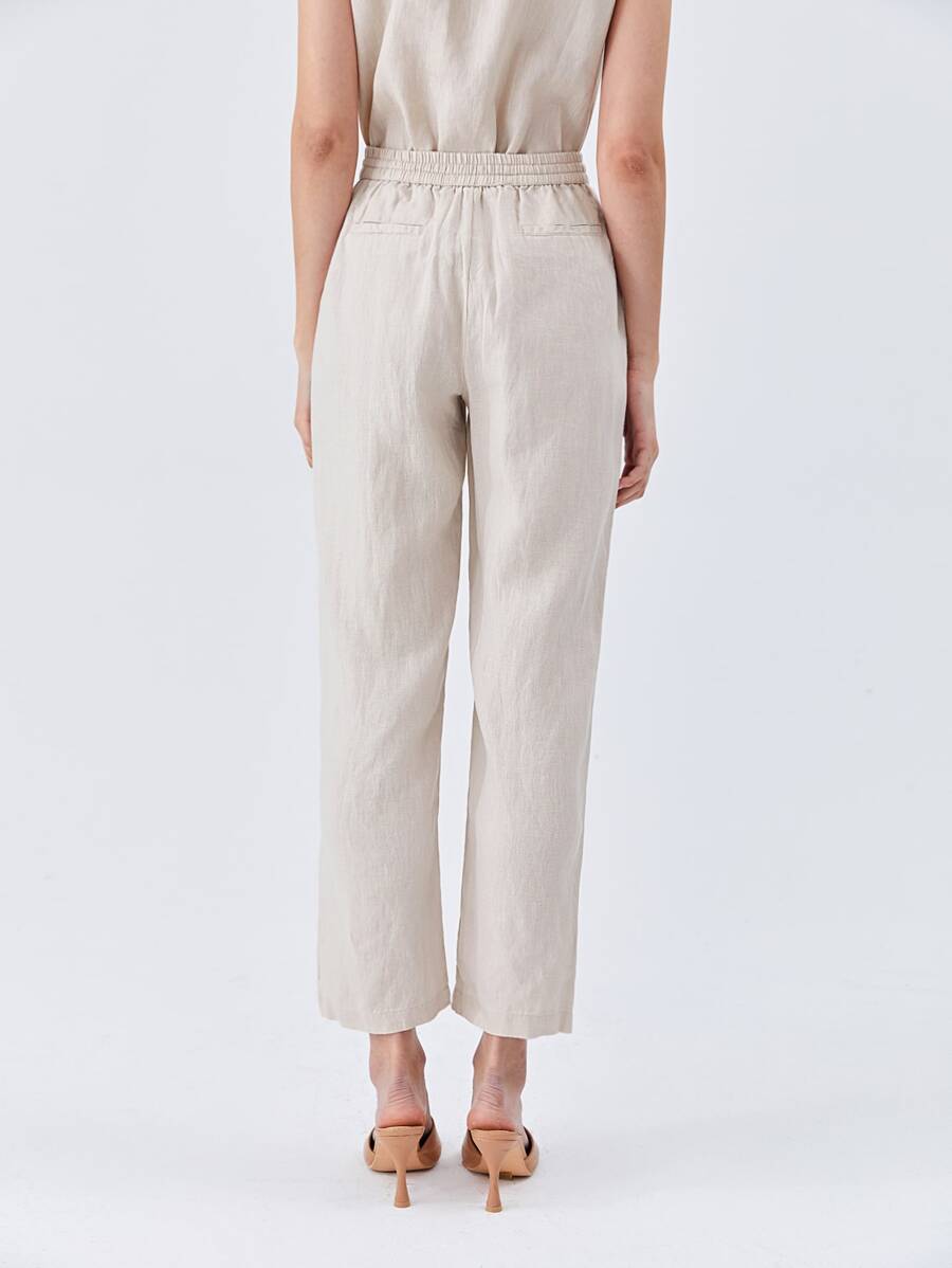MOTF PREMIUM 100% LINEN DRAWSTRING WAIST TROUSERS - Beige - View 2