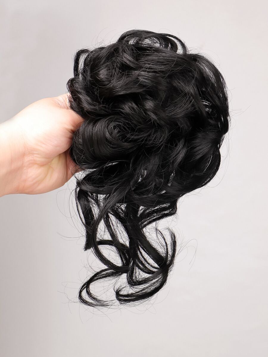 Short Curly Synthetic Hair Bun With Claw - Black - View 1