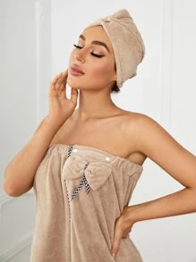 3pcs Women Coral Fleece Bathrobe Set (Bathrobe + Hair Drying Cap + Headband), Brown - Brown - View 6