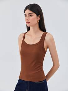 SHEIN Unity Cut-Out Tank Top - Rust Brown - View 4