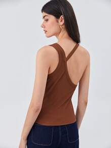 SHEIN Unity Cut-Out Tank Top - Rust Brown - View 7