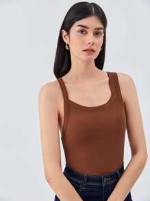 SHEIN Unity Cut-Out Tank Top - Rust Brown - View 9