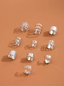 10入組葉子細節耳夾 - 銀色 - 查看 2