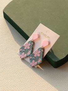 花卉圖案幾何耳墜 - 彩色 - 查看 6