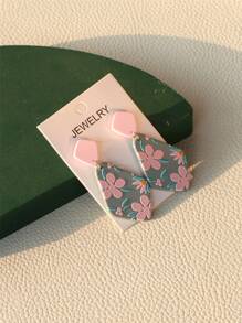 花卉圖案幾何耳墜 - 彩色 - 查看 7