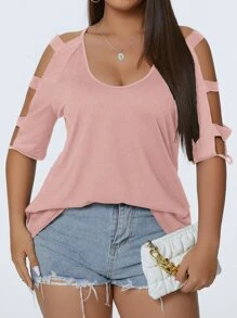 SHEIN LUNE Camiseta con abertura de manga raglán - Rosa vieja - Ver 1