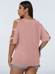 SHEIN LUNE Camiseta con abertura de manga raglán - Rosa vieja - Ver 2