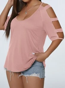 SHEIN LUNE Camiseta con abertura de manga raglán - Rosa vieja - Ver 5