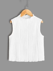 SHEIN 青少女莴苣口袋紋理背心 - 白色 - 查看 1