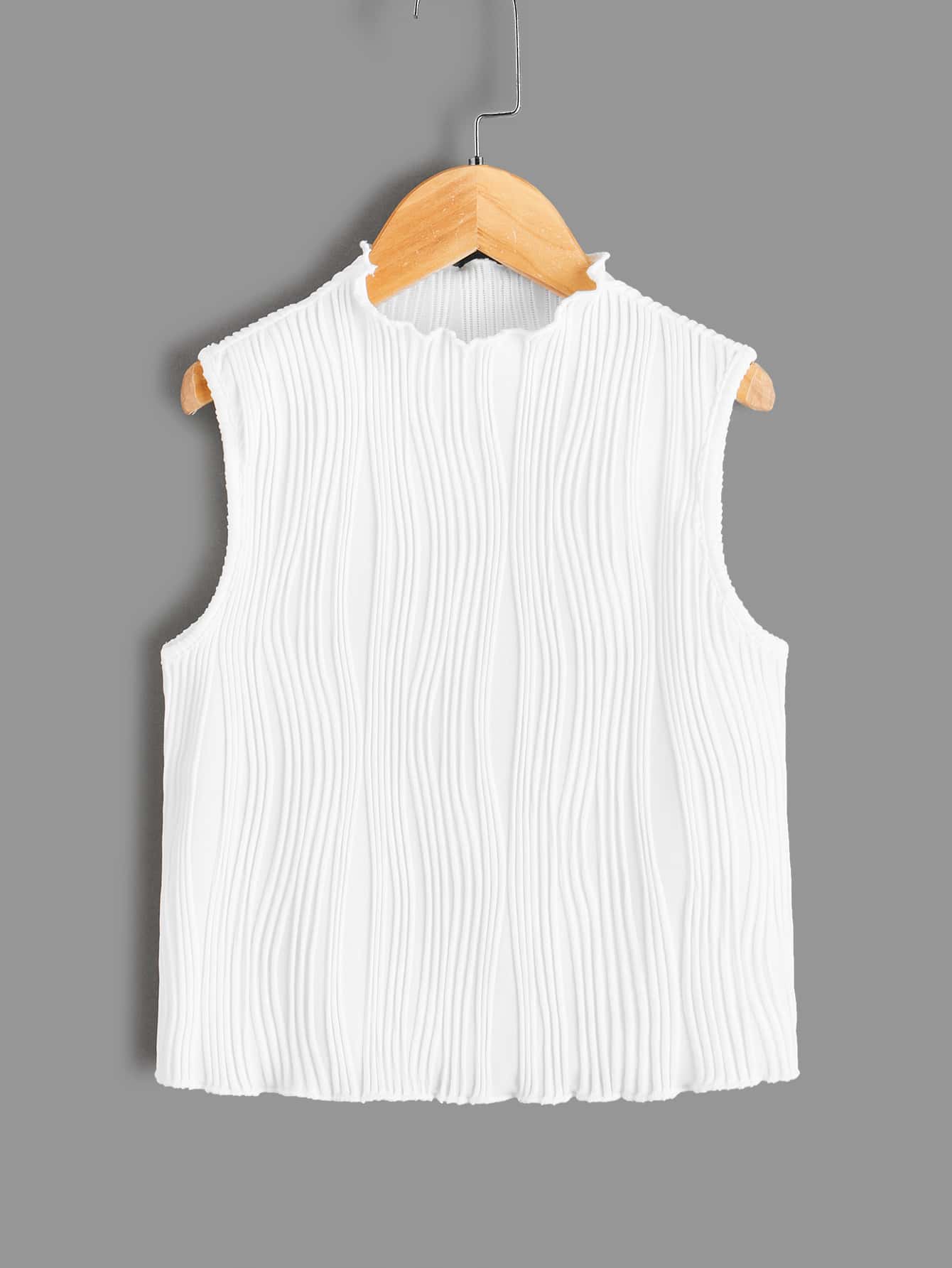 SHEIN 青少女莴苣口袋紋理背心 - 白色 - 查看 1