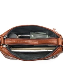 女士手提袋新款女包雙層多袋口大容量肩袋潮流復古扣環萬用時尚斜挎小袋pu皮手提包