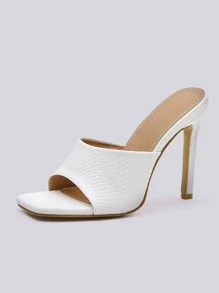 Women Snakeskin Embossed Stiletto Heeled Mule Sandals, Elegant Summer Heeled Sandals