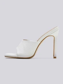 Women Snakeskin Embossed Stiletto Heeled Mule Sandals, Elegant Summer Heeled Sandals