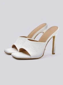 Women Snakeskin Embossed Stiletto Heeled Mule Sandals, Elegant Summer Heeled Sandals