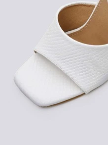 Women Snakeskin Embossed Stiletto Heeled Mule Sandals, Elegant Summer Heeled Sandals