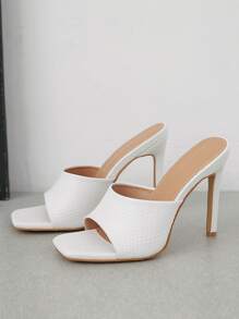 Women Snakeskin Embossed Stiletto Heeled Mule Sandals, Elegant Summer Heeled Sandals