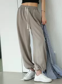 DAZY Drawstring Waist Slant Pocket Tapered Trousers - Grey - View 5