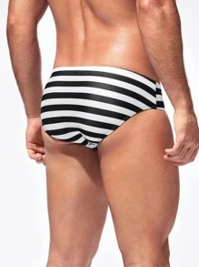 Manfinity Hombres Calzoncillo de natación con estampado de rayas - Blanco y Negro - Ver 2